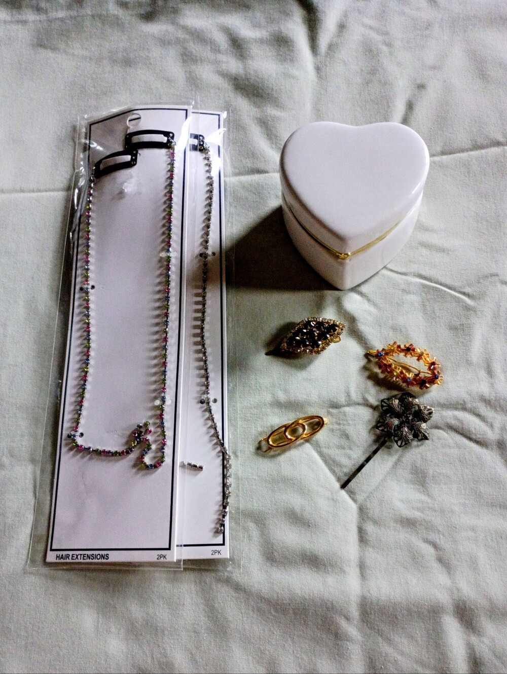 6 Hair accessories and 1 Heart shaped Trinket Box
